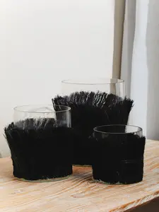 Interiors by Premier Modern Black Candle Holder, Coastal Styled Small Candle Holder, Natural Black and Round Glass Candle Holder