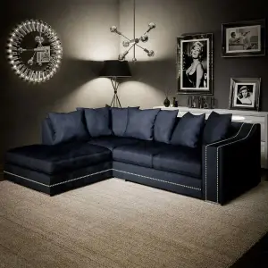 Kensington Deluxe Chenille Corner Sofa 3 - 4 Seater L Shaped Corner Sofa Left Hand Facing Charcoal