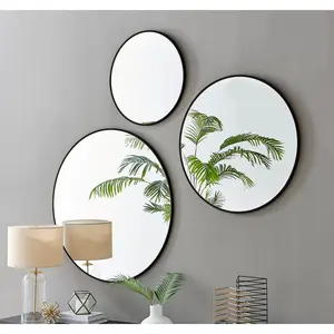 Alcantera Round Metal Frame Wall Mirror Simple and Elegant Modern Design Black / 100cm H x 100cm W