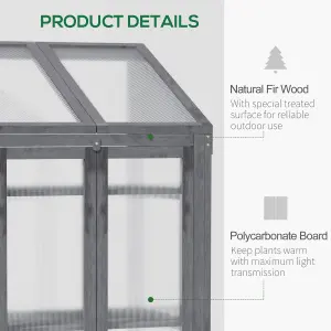 Outsunny Wooden Greenhouse Cold Frame Grow House w/ Double Door for Flower Grey