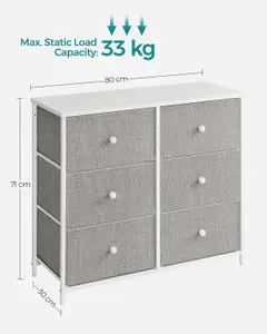 SONGMICS Drawers Cabinet, 6 Fabric Drawers with Strong Metal Frame, Storage Organizer Unit, Light Grey and White