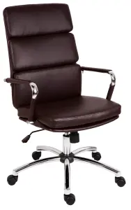 Deco Executive Chair in Brown faux leather with chrome arms and base