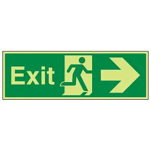 Emergency Exit Arrow Right Safety Sign - Glow in the Dark - 600x200mm (x3)