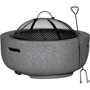 60cm Dark Grey Round Fire Pit and BBQ Grill for Garden Parties