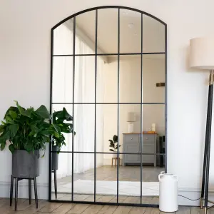 Jobu home - Tomi - Full Length Black Metal Arched Lattice Window Mirror - 200cm x 120cm