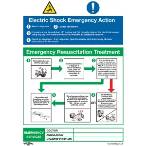 Sealey Safe Sign Electric Shock Emergency Action Rigid Plastic x10 SS33P10