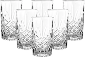 simpa 365ml Retro Style Highball Drinking Glasses, Set of 6