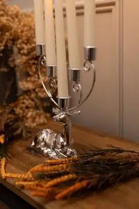 Laying Stag Silver Taper Candle Holder