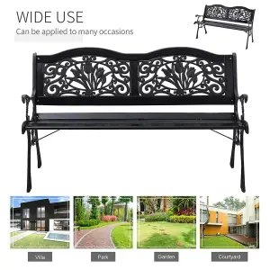 Black Rustproof Wood Wrought Iron Garden Bench with Backrest