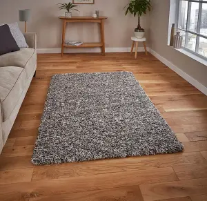 Silver Plain Shaggy Modern Machine Made Easy to Clean Rug for Living Room Bedroom and Dining Room-160cm X 220cm