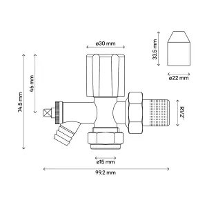 Flomasta Gloss chrome effect Angled Manual Radiator valve & drain off, (Dia)15mm, Pack of 1