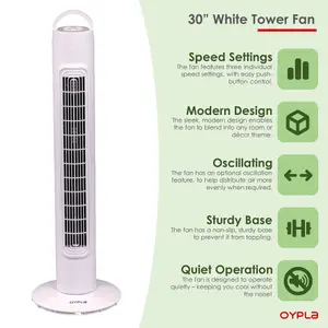 Oypla Electrical 30" Free Standing 3-Speed Oscillating Tower Cooling Fan