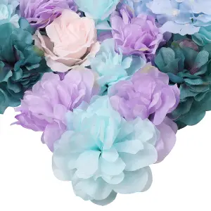 Artificial Flower Wall Backdrop Panel, 60cm x 40cm, Sky Blue & Lavender