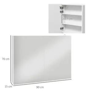 kleankin Wall Mounted Bathroom Storage Cupboard with Mirror, LED Light, USB