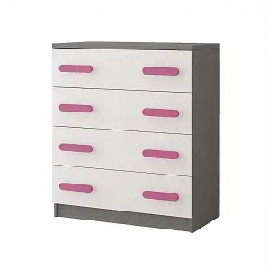 Stylish White and Grey Chest of Drawers H930mm W800mm D400mm - Pink Handles for Playful Kids' Rooms