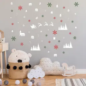 Festive Snowflakes and Christmas Village Wall Stickers Living room DIY Home Decorations