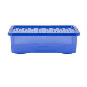 Wham Crystal 5x 32L Plastic Storage Boxes with Lids. Medium Size, Strong . Made in the UK Tint Spectrum Blue