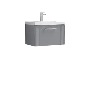 Retro 1 Drawer Wall Hung Vanity Unit with Thin-Edge 1 Tap Hole Ceramic Basin - 600mm - Satin Grey - Balterley