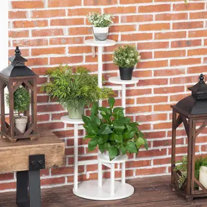 Modern 4 Tiers Round Stand White Tall Corner Flower Stand Indoor Plant Display Rack Shelving 100cm (H)