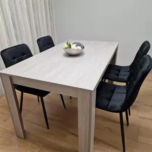 Dining Table and 4 Chairs Grey 4  Black Velvet Chairs Wood Dining Set Furniture