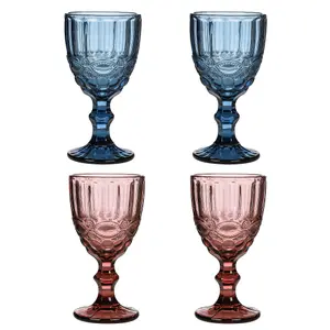 Set of 4 Vintage Luxury Sapphire Blue & Rose Quartz Drinking Wine Glass Wine Goblets 350ml