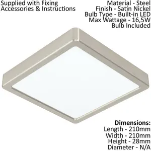 2 PACK Ceiling Light Satin Nickel 210mm Square Surface Mounted 16.5W LED 4000K