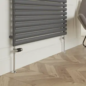 GoodHome Polished Black Straight Thermostatic Radiator valve & lockshield (Dia)15mm x ½"