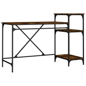 Berkfield Desk with Shelves Smoked Oak 135x50x90 cm Engineered Wood&Iron