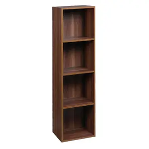 URBNLIVING Height 106cm 4 Shelf Wooden Bookcase Shelving Colour Teak Display Storage Shelf Unit Shelves