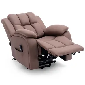 Rise Recliner Chair With Single Motor, Remote Control And Pocket Storage In Leather-Look Mocha Technology Fabric