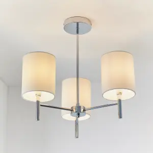 Anson Lighting Phoenix 3lt Semi Flush light finished in Chrome plate and vintage white fabric