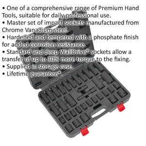 34 Piece Premium Chrome Vanadium Impact Socket Set with Extension Bar and Universal Joint