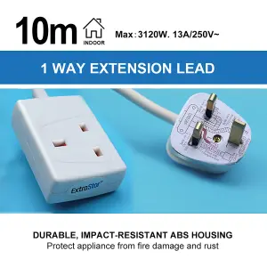 Extrastar 1 Way 13A Extension Leads with Cable 3G1.25, 10M, White