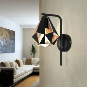 EGLO Carlton 4 Black/Copper Metal Wall Light Fixture - Contemporary Design (D) 31.5cm