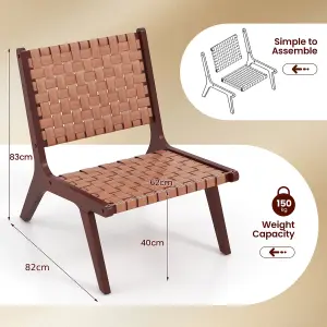 Costway Modern Lounge Chair Woven Leather Accent Chair Armless Reading Side Chair Brown