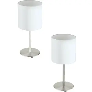 2 PACK Table Desk Lamp Colour Satin Nickel Steel Shade White Fabric E27 1x60W