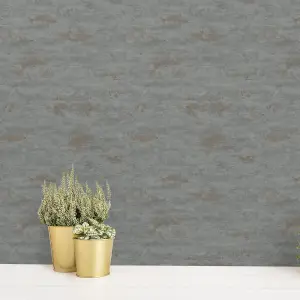 Grandeco On The Rocks Distressed Concrete Stone Textured Wallpaper, Charcoal Grey & Copper