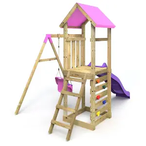 Rebo Adventure Wooden Climbing Frame, Swing Set and Slide - Rosa Pink