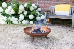 Primrose Corten Steel Fire Bowl With Round Legs 60cm Round