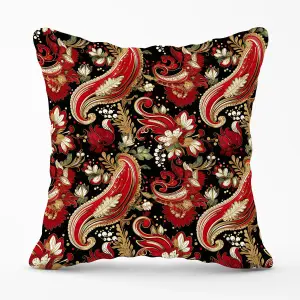 Paisley Christmas Stars Red Outdoor Cushion 45cm x 45cm