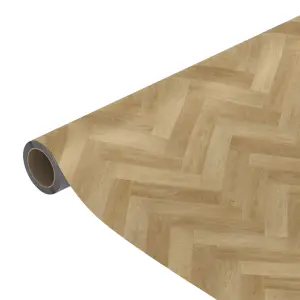 Precut Greige Herringbone Parquet effect Sheet vinyl, 6m²