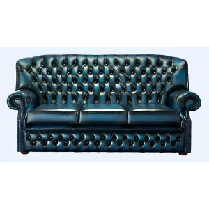 Chesterfield 3 Seater Antique Blue Leather Sofa Bespoke In Monks Style