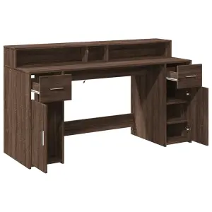 Berkfield Desk with LED Lights Brown Oak 160x55x91 cm Engineered Wood