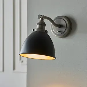 Luminosa Franklin Metal Wall Lamp, Aged Pewter Plate, Matt Black Paint