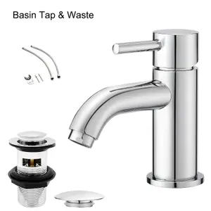 BATHWEST Bathroom mono Basin Mixer Tap & Waste Chrome Brass Sink Mixer Taps & Drainer