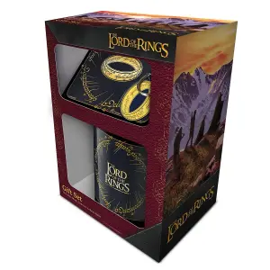 Lord Of The Rings Mug Coaster And Keychain Set Black/Yellow (One Size)