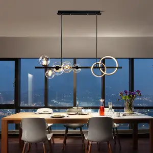 LED Dining Table Chandelier Height-Adjustable Black Ceiling Light 100 cm