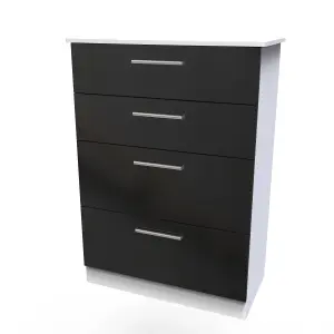 Harrow 4 Drawer Deep Chest in Black Gloss & White (Ready Assembled)