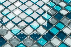 Glass mosaic on mesh for bathroom or kitchen 300mm x 300mm - Deep Lake