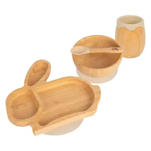 Tiny Dining 4pc Rabbit Bamboo Suction Baby Feeding Set - Beige